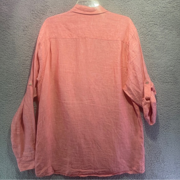 Islander 100% Linen Men's Long Sleeve Button Up Shirt Size Large Peach Orange - Picture 8 of 10